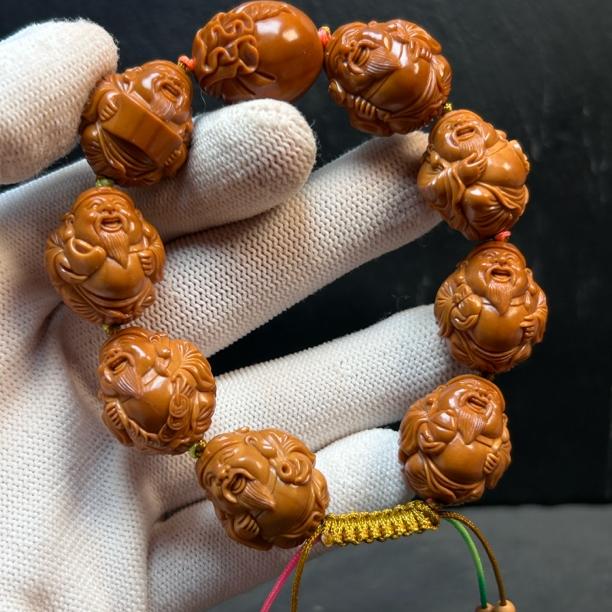 苏工橄榄核雕财神八方来财红油核手链手串文玩手持