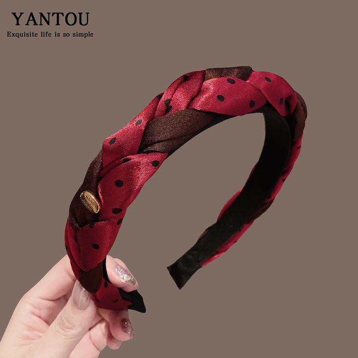 韩国麻花辫发箍女赫本风高级感拼色头箍高颅顶洋气百搭发箍11585