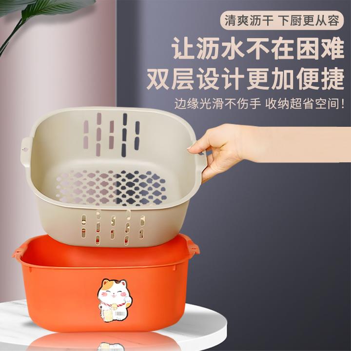 【拍一发二】招财猫家用沥水篮多功能收纳筐整理洗漱用品杂物水果筐