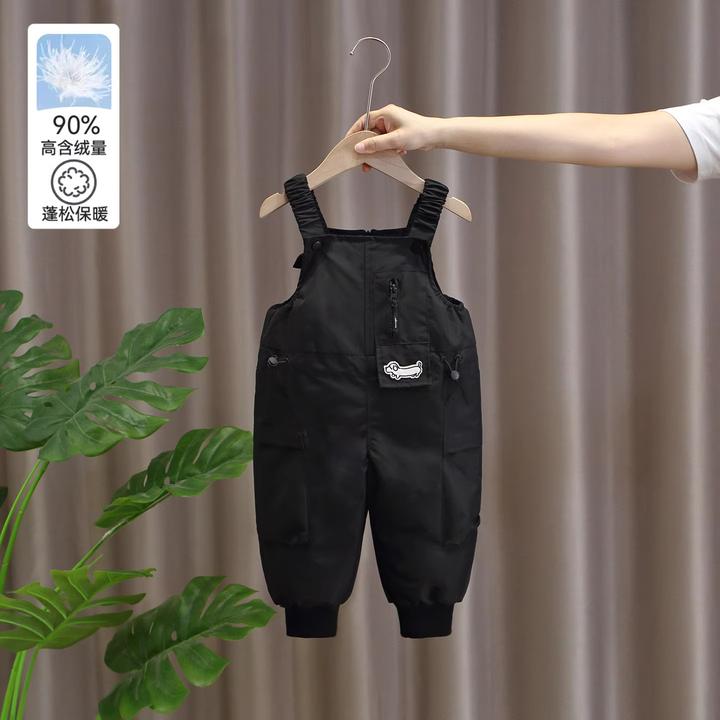 男童羽绒裤冬季女童白鸭绒背带裤宝宝冬装加厚保暖儿童连体裤外穿