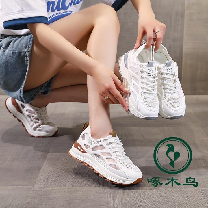 啄木鸟女鞋2025夏季新款网面薄款透气轻便百搭休闲运动鞋