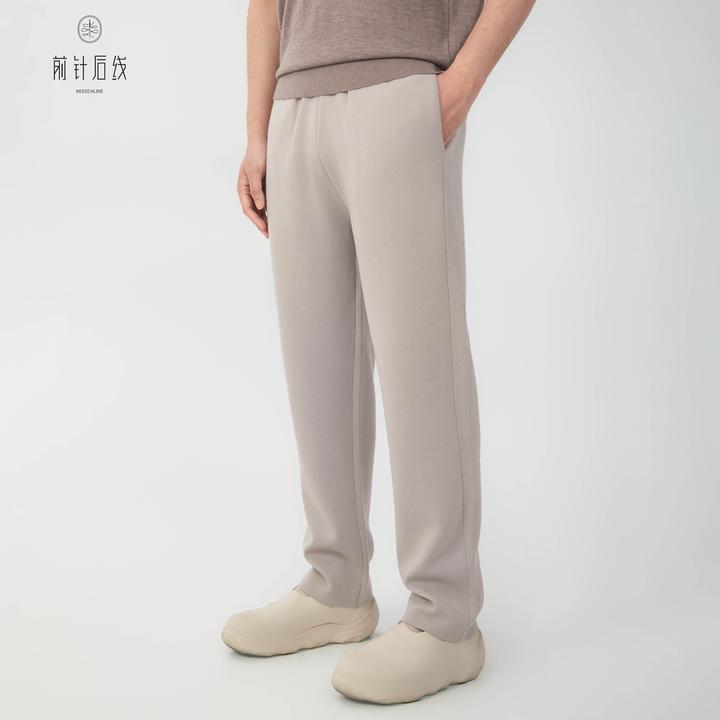 100%纯羊毛直筒休闲裤品质男款秋冬宽松卫裤男士针织百搭纯色保暖