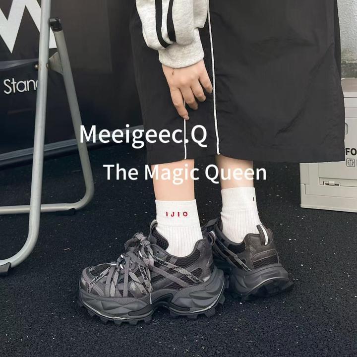 厚底蜘蛛侠绑带老爹鞋女2025秋季新款韩版做旧脏脏增高运动阿甘鞋