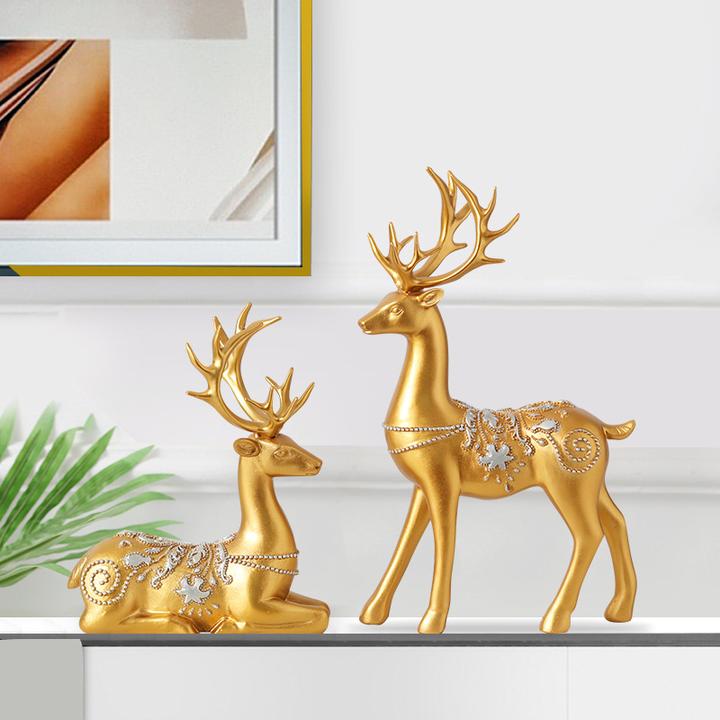 树脂工艺品新中式家居客厅摆件高档酒柜玄关鹿装饰品乔迁开业礼品