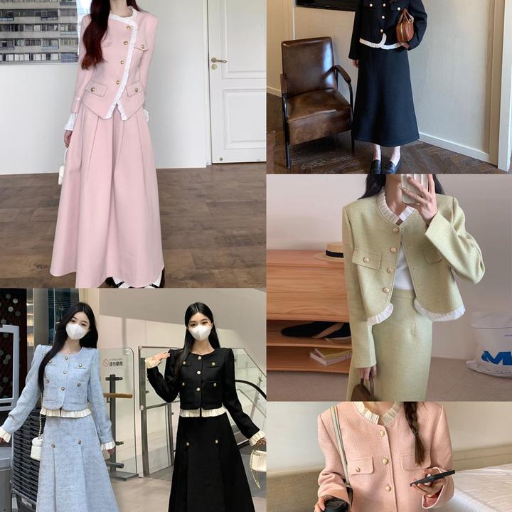 通勤风秋季套装大码女装小香风显瘦气质轻熟名媛小香风外套半身裙