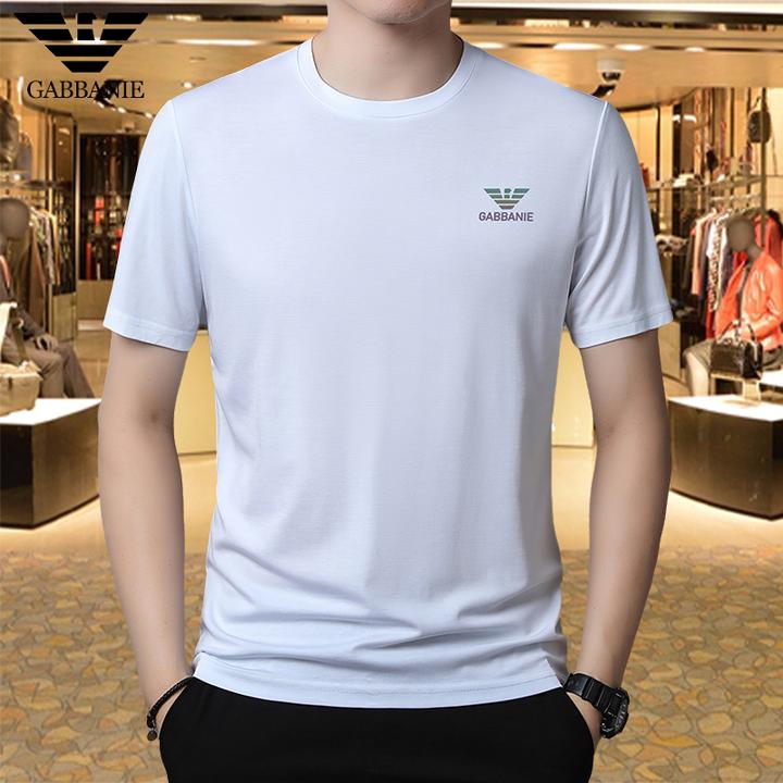 专柜正品轻奢男士夏季冰丝短袖T恤男休闲百搭圆领天丝透气半袖潮