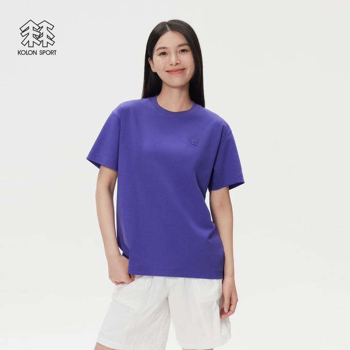 KOLON SPORT可隆短袖T恤男女刺绣印花棉质柔软落肩宽松上衣