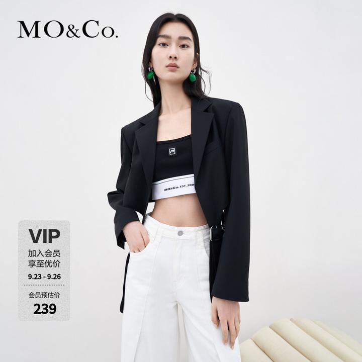 MOCO夏季设计感镂空金属扣宽肩宽松西装外套女时尚女装MBB2BLA010
