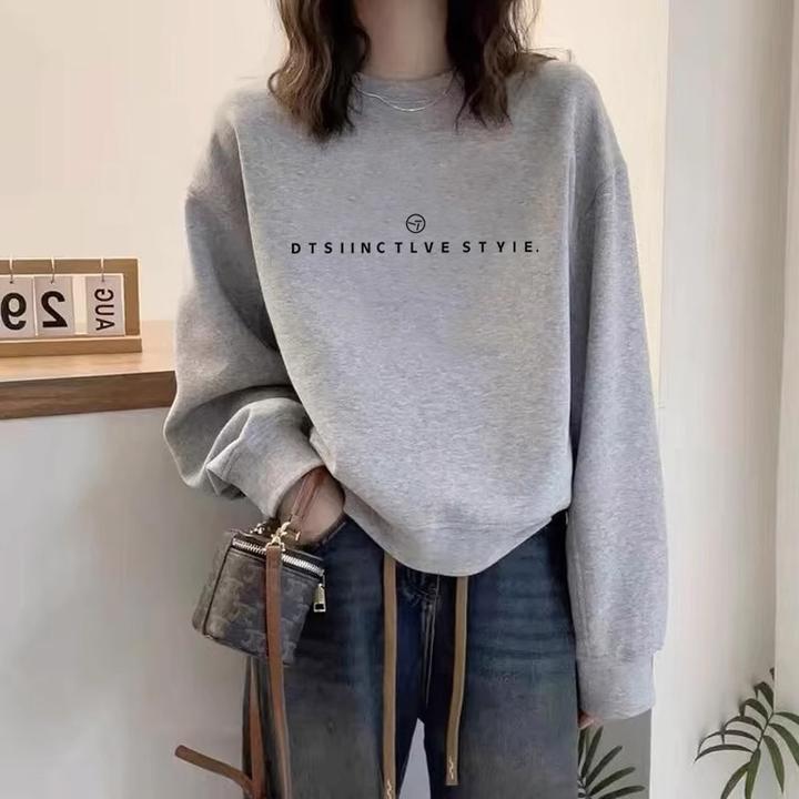 圆领卫衣女士2025秋冬季新款时尚韩版宽松休闲套头长袖纯棉上衣潮