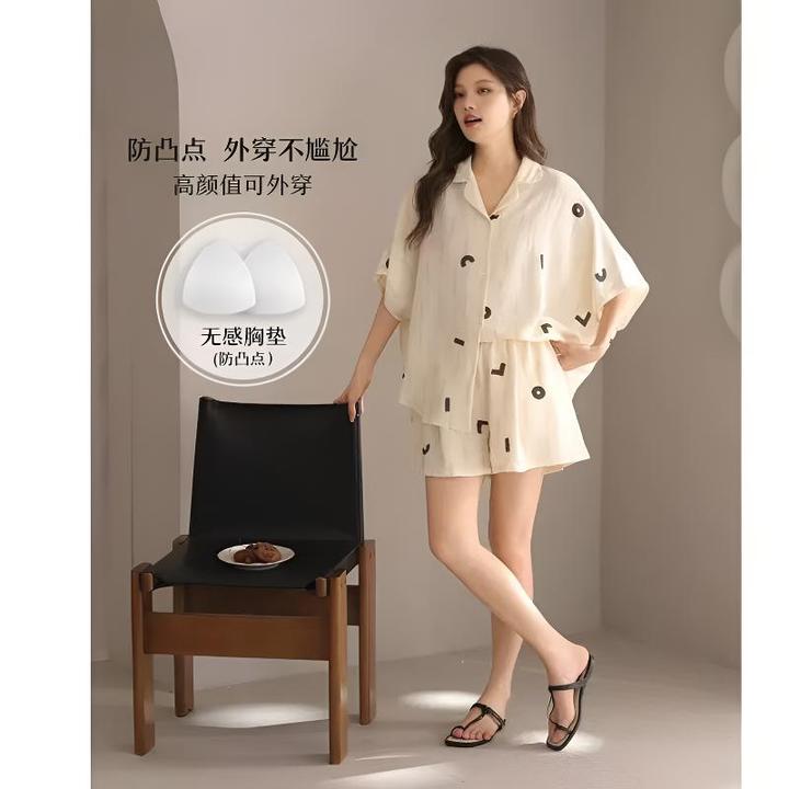 2025设计师新款夏季女士短袖睡衣泡泡绵时尚网红风女大学生睡衣