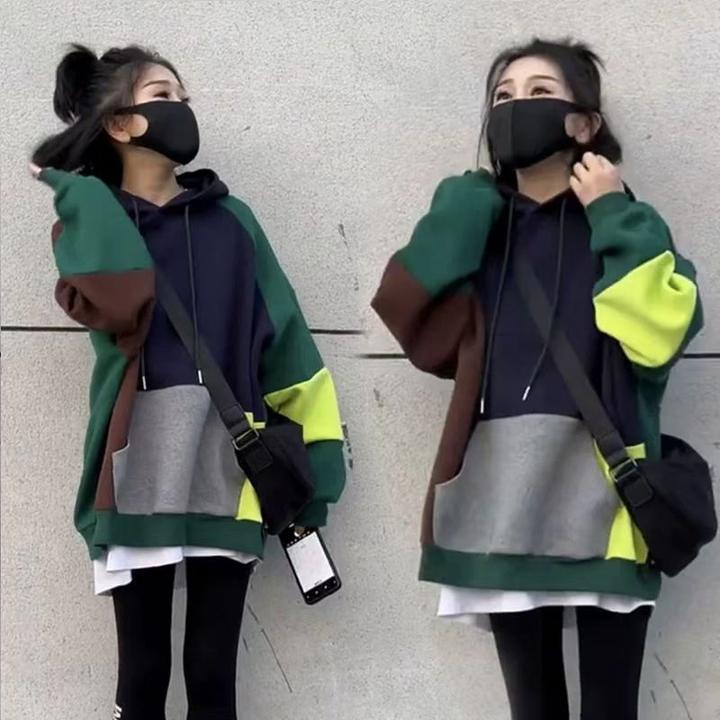 网红时尚炸街新款女装连帽卫衣2025爆款宽松慵懒春秋冬加绒中长款