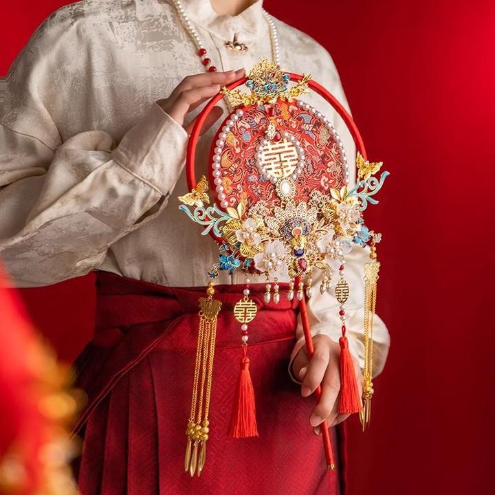 新娘结婚手工团扇diy红色高级感中式婚礼喜扇闺蜜新婚礼物成品