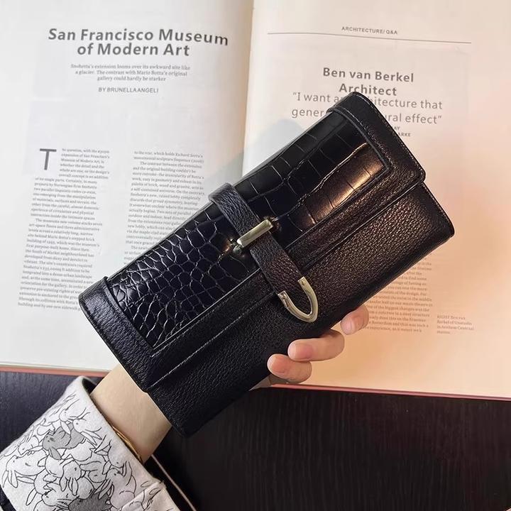 鳄鱼纹钱包女长款2026新款欧美时尚高档轻奢多卡位折叠卡包零钱夹