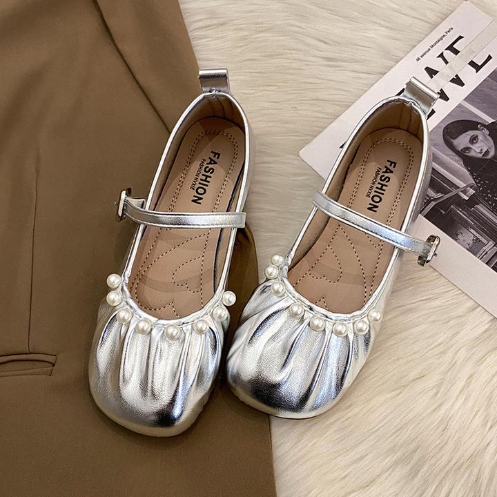 复古小香风银色玛丽珍女鞋2025春夏新款浅口软底单鞋配裙子晚晚鞋