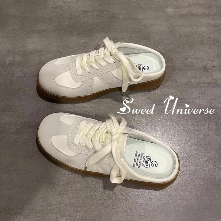 包头复古德训鞋半拖小白鞋一脚蹬懒人基础款帆布鞋薄款透气女款