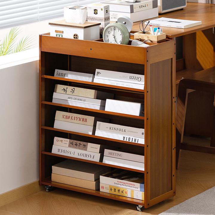 书架落地置物架桌边书柜子可移动儿童多层带轮小推车储物简易收纳