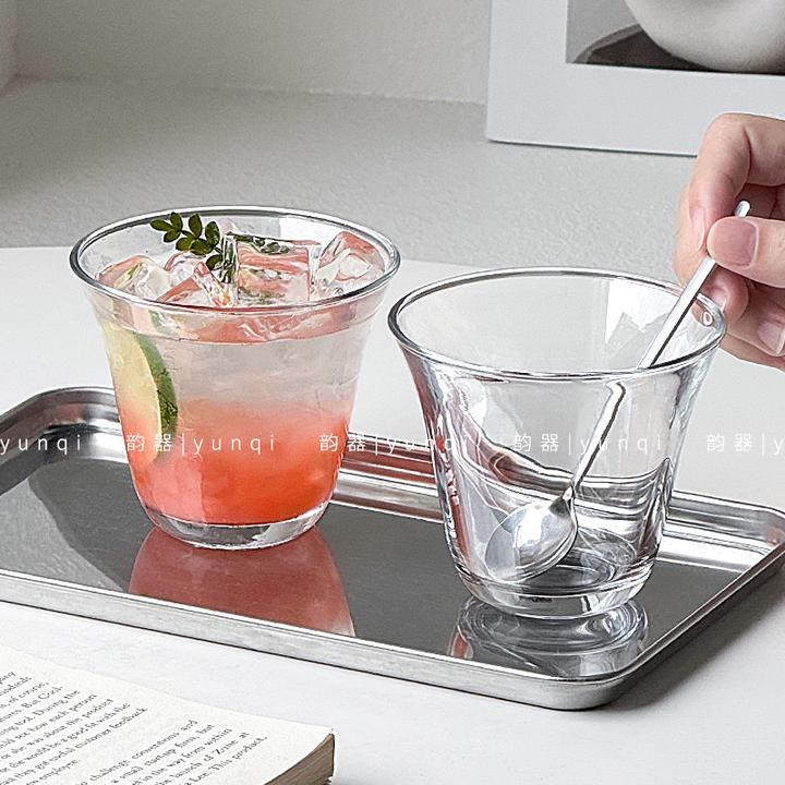 韵器ins牛奶玻璃杯简约冰美式拿铁杯高颜值冷饮杯加厚矮款比利时