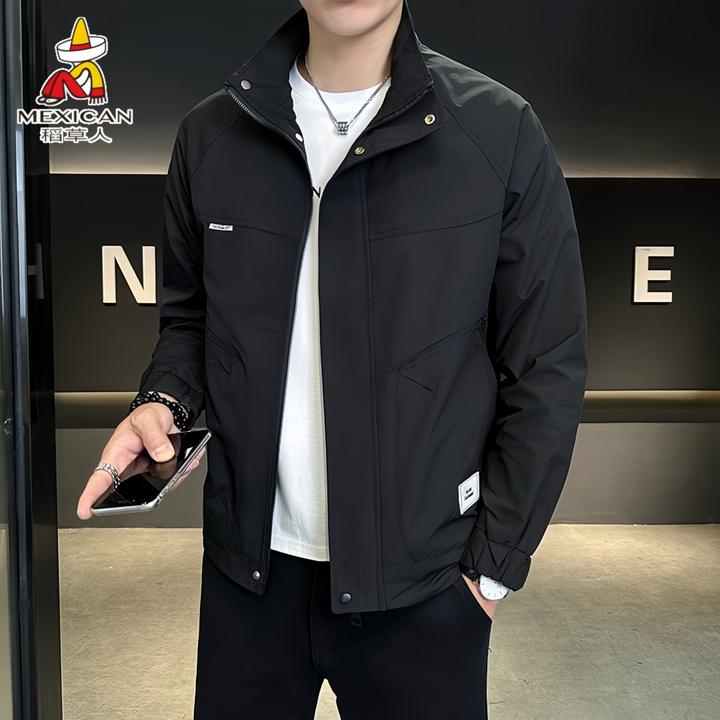 稻草人春秋季青年立领百搭薄款夹克男士新冬秋季男士棕色立领夹克