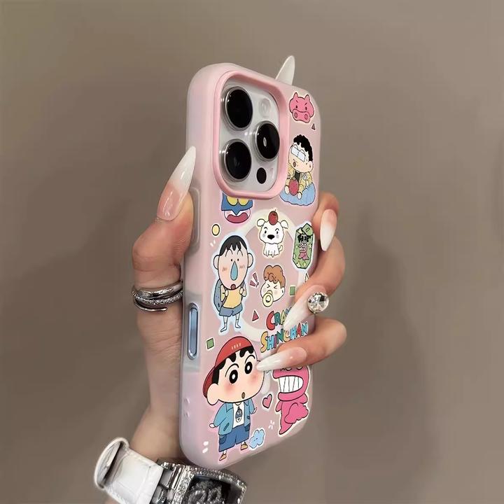 阿呆小新磁吸二合一适用iPhone15手机壳苹果16promax少女14可爱13