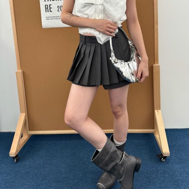 HELLOTANGO《回忆乐章》夏季韩系时髦芭蕾风百褶假两件裙裤85710#