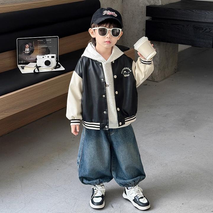男童套装春秋2025年款衣服儿童服装宝宝皮衣外套痞帅童装棒球服潮