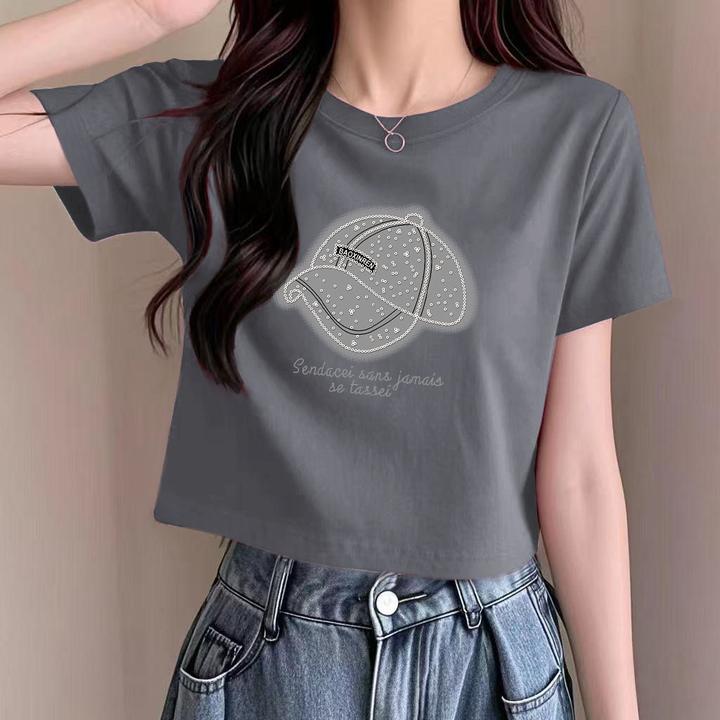 纯棉高腰设计感大码百搭2025夏季圆领新款T恤女显瘦半袖短款上衣