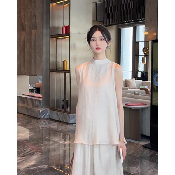 夏日绝美套装2025超火新款慵懒气质名媛时尚无袖上衣阔腿裙裤女装