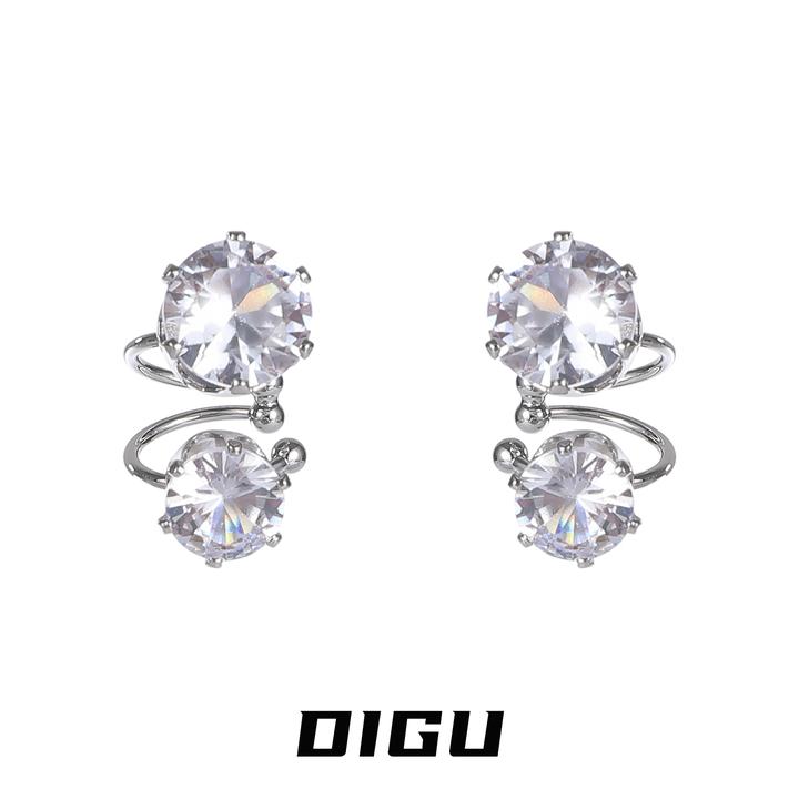 嘀咕家 铜合金合成锆石耳饰 简约双钻耳夹气质闪钻耳骨夹百搭耳饰