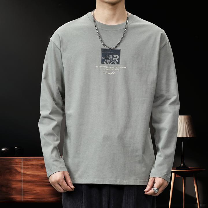 秋季新款美式复古长袖T恤男宽松圆领纯棉打底上衣休闲百搭卫衣潮