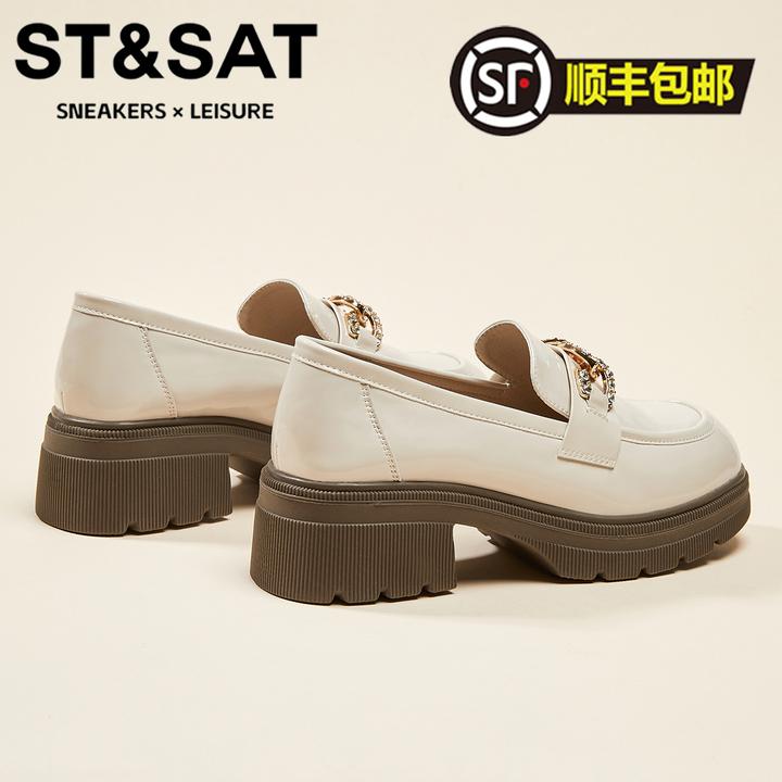 星期六真皮水钻单鞋女士轻便小香风乐福鞋时尚配裙小皮鞋网红同款
