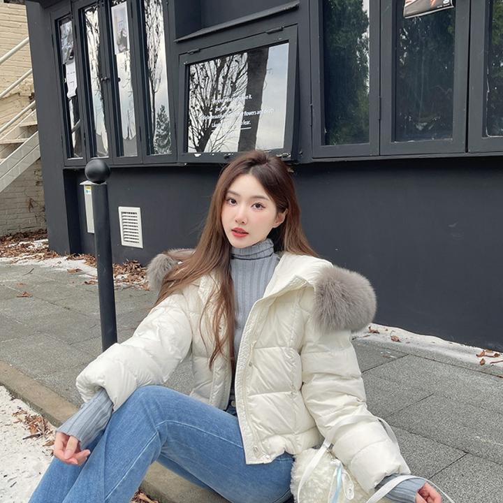甜美风高级感白色大毛领工装派克棉衣棉服冬连帽显瘦短款保暖外套