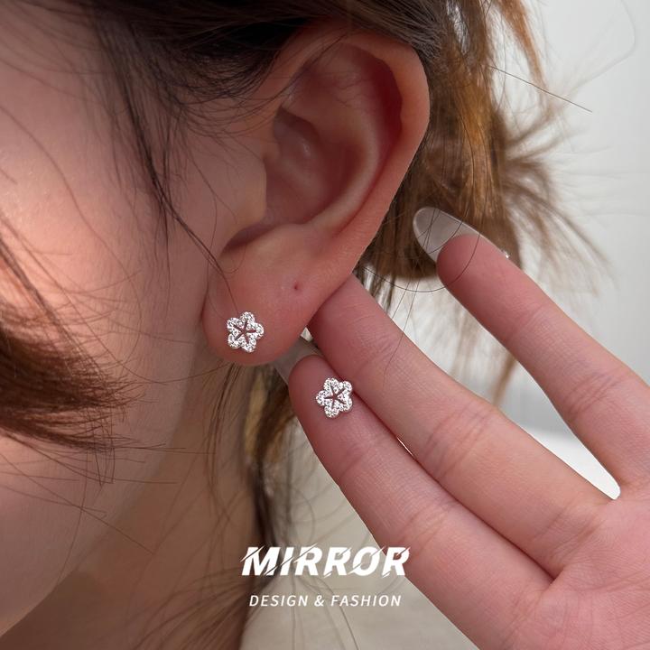 小麋人 足银耳饰 CE9596镂空闪亮花朵耳钉女耳钉耳环耳饰养耳2025