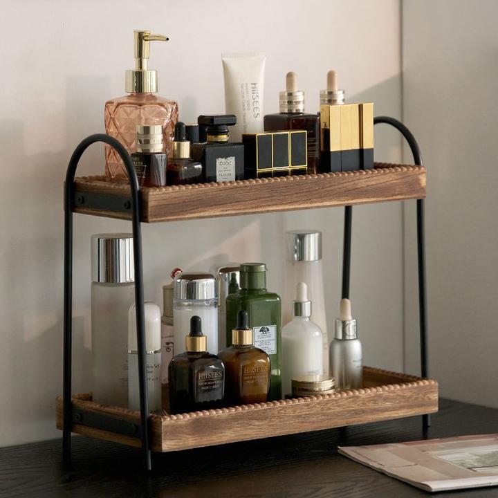 复古风化妆品收纳盒桌面轻奢高级感中古风卧室梳妆台香水置物架