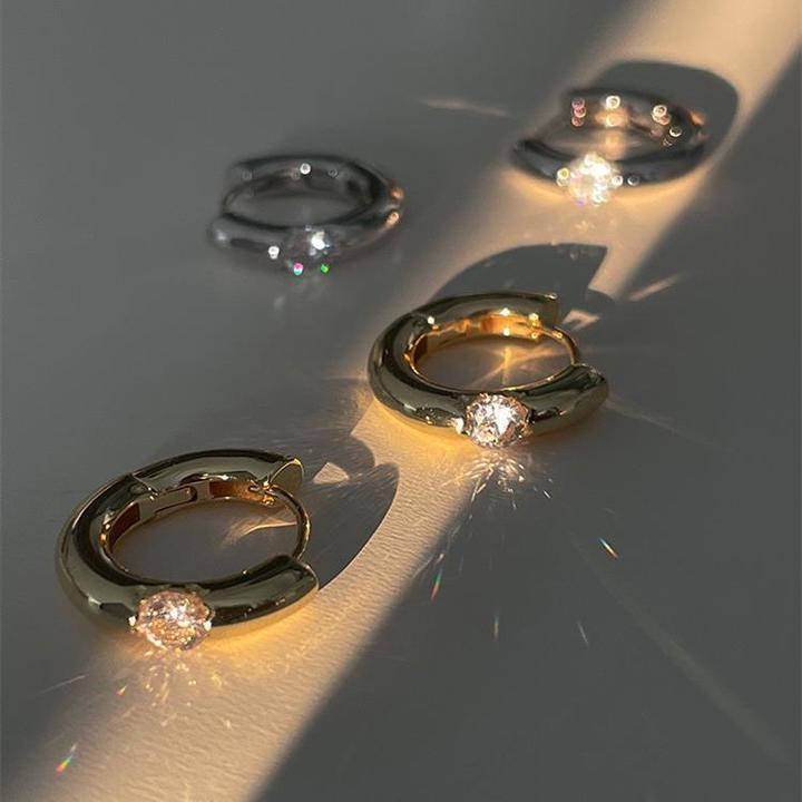 铜合金锆石耳饰 耳环小众设计感高级锆石耳圈金色法式耳钉新款潮