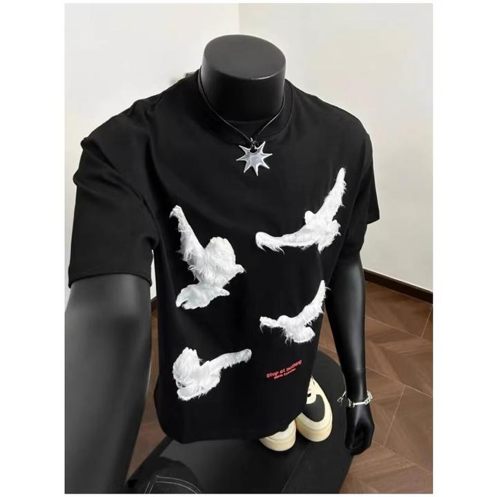 特大码300斤小众美式高街嘻哈短袖T恤男士夏季黑色印花街头风上衣