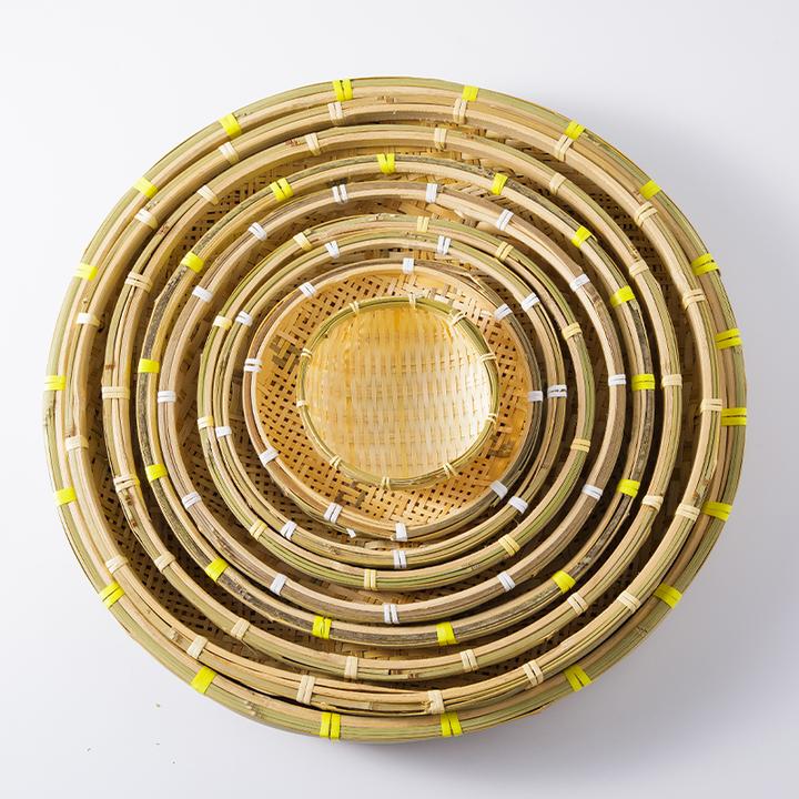 竹筛子圆形有孔簸箕农家晾晒筛网老式手工竹编制品收纳筐筲箕竹筐