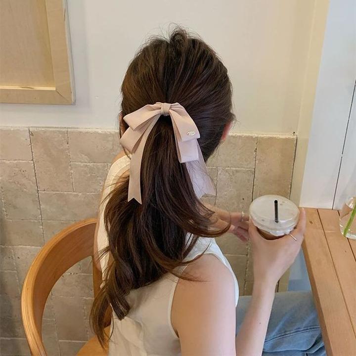 白色双层飘带大蝴蝶结发夹女后脑勺发卡半扎发夹2025新款顶夹头饰