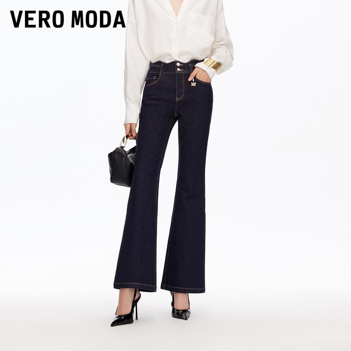 Vero Moda牛仔裤女2025【蝴蝶海】新款波浪腰头加厚喇叭裤325332002