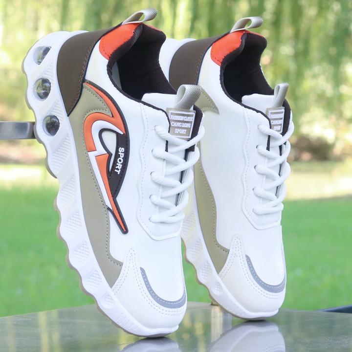 男鞋新款皮面防水运动鞋韩版百搭休闲软底防滑气垫鞋男士跑步鞋子