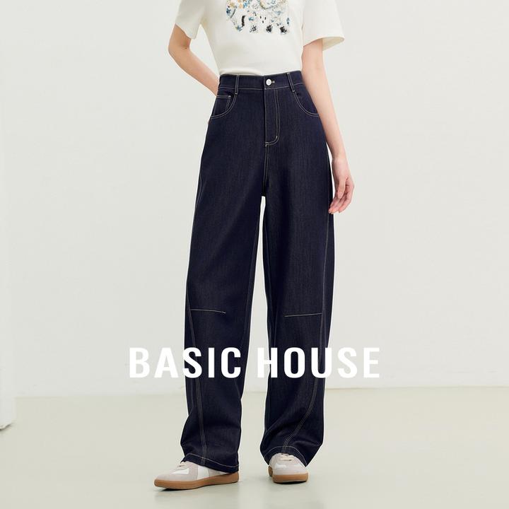 Basic House/百家好老钱风松弛感女装宽松直筒女长裤B06245I7512
