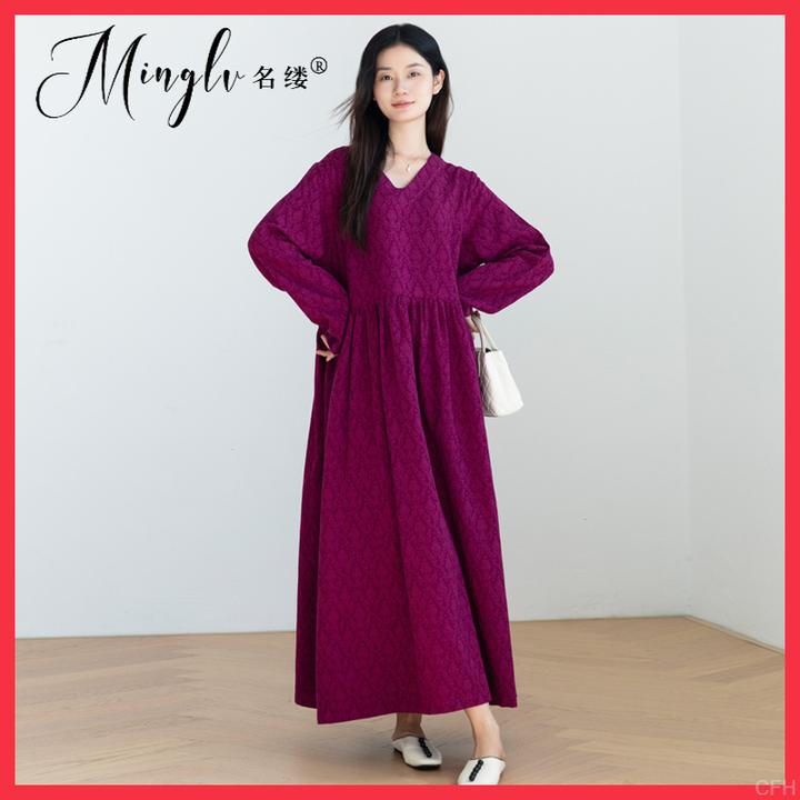 高级感乌梅子酱原创定制宽松显瘦时尚长裙女2025新款洋装袍子早秋