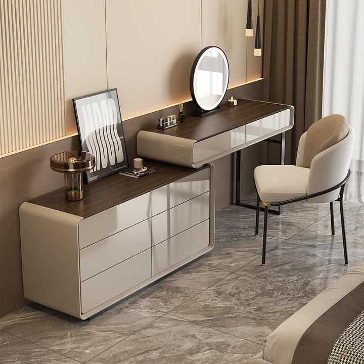 意式极简梳妆台收纳柜斗柜一体卧室轻奢高级感伸缩化妆桌北欧