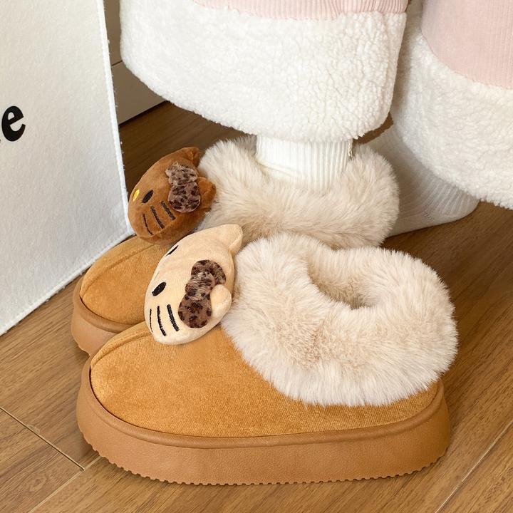 2025新款蝴蝶结时尚百搭保暖棉鞋女款秋冬季防滑加绒居家棉拖鞋