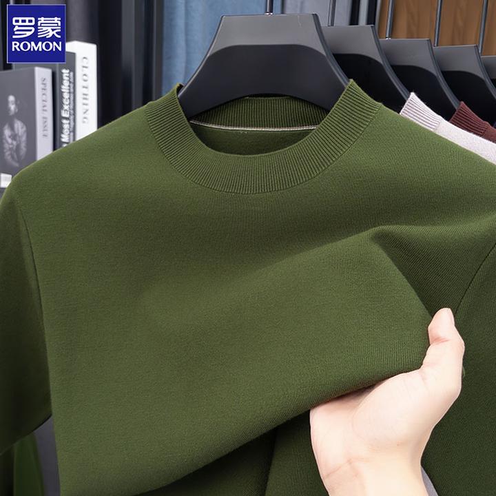 Romon/罗蒙2025年秋冬新款加厚短袖针织衫抗起球提花保暖休闲打底