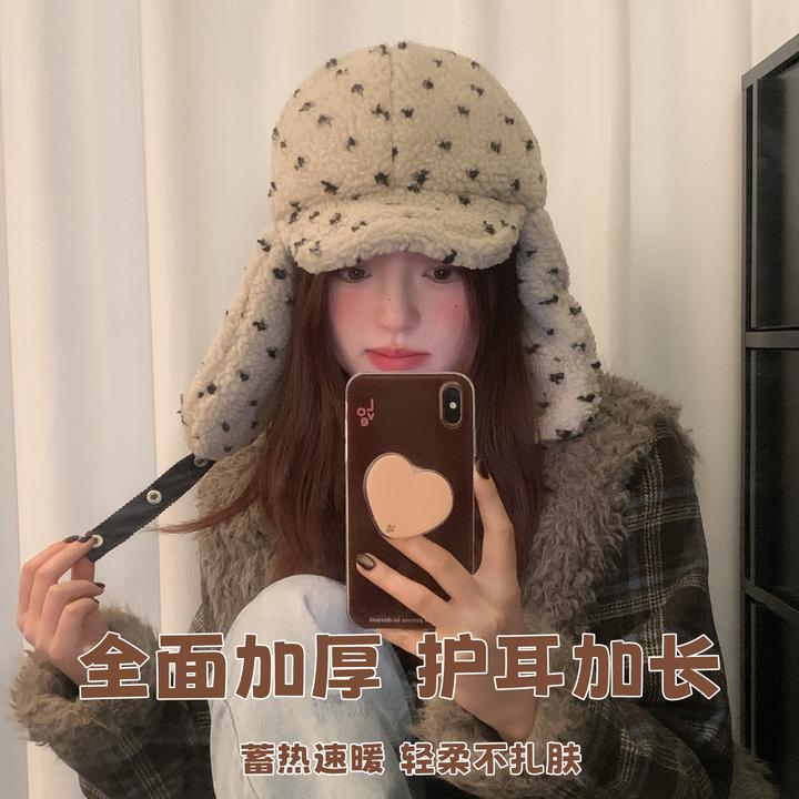 大头星球雷锋帽女款冬大头围保暖东北加厚护耳帽子