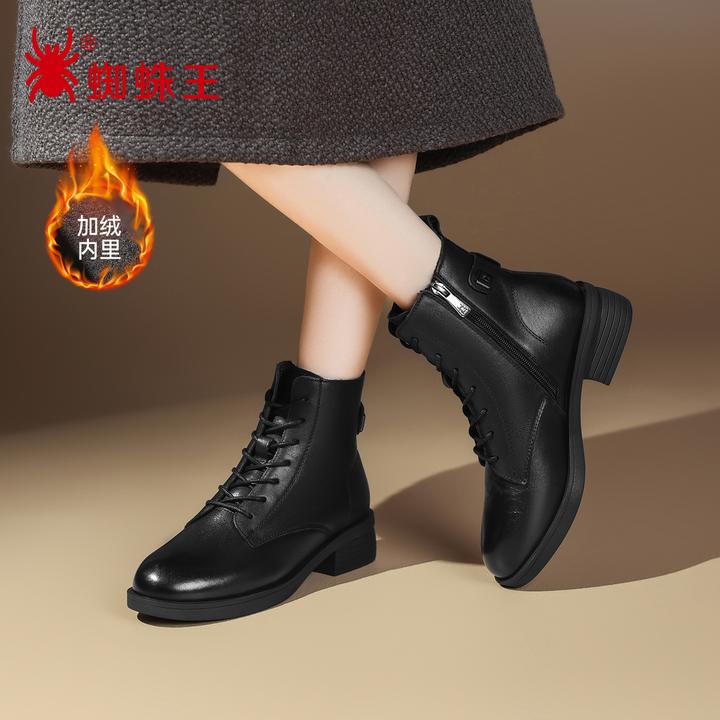 蜘蛛王女靴冬季加绒保暖增高英伦风靴子头层牛皮马丁靴女23D037