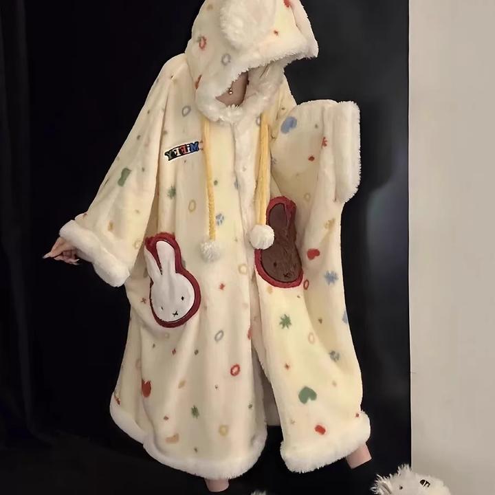 甜美米菲兔睡袍斗篷珊瑚绒加厚睡衣2025新款可外穿冬季女款两件套