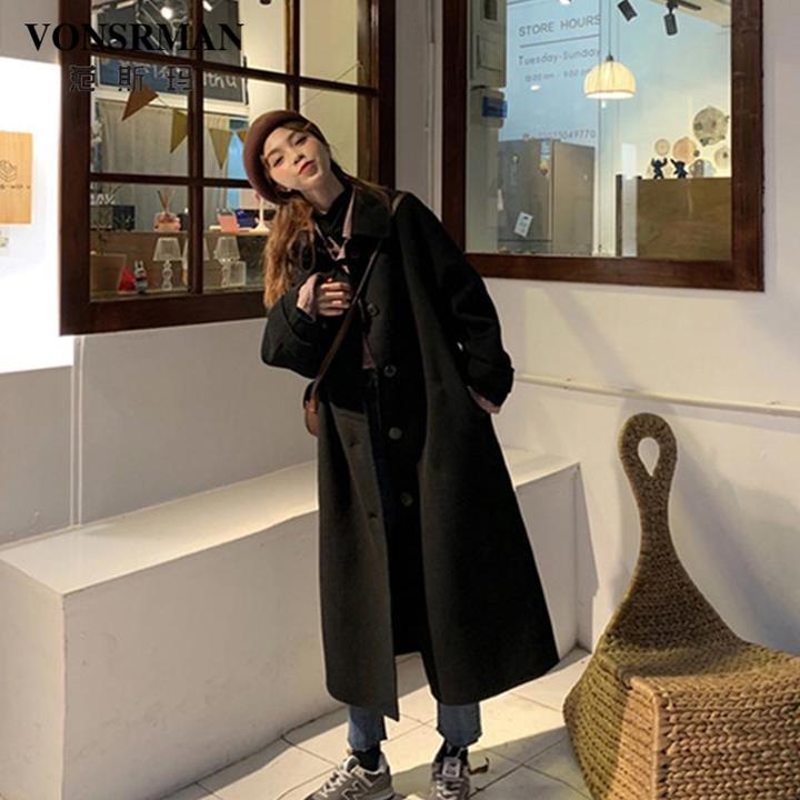 复古加厚中长款黑色大衣女2025冬季新款韩版小个子赫本风毛呢外套