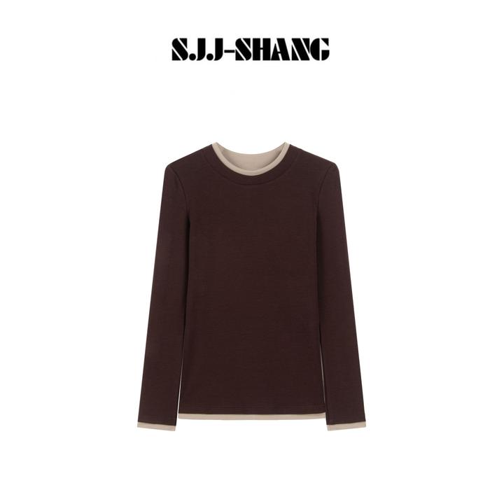 SJJ-SHANG【叠叠乐】德国扬子羊毛天丝混纺撞色打底上衣q135648p