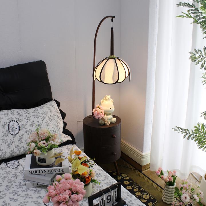 中古风法式床头柜网红卧室边几台灯一体钓鱼灯床头柜落地灯一体